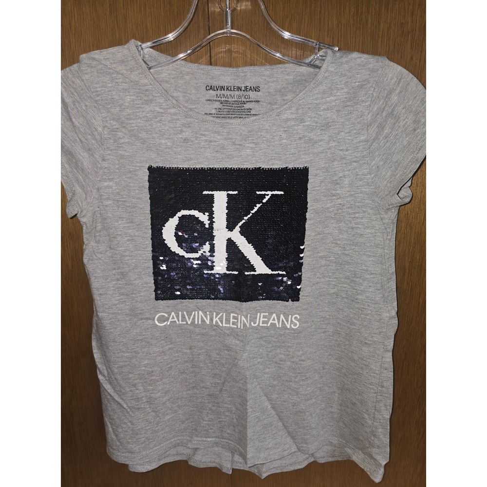 Calvin Klein Girls Sequin Gray‎ T-Shirt Size 8/10